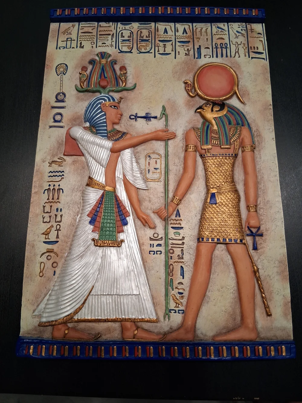 Egyptian Relief Wall Art – White, Gold, Blue